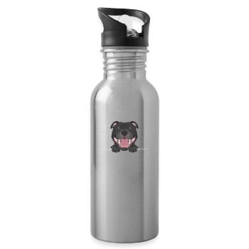 Staffordshire Bull Terrier souriant - Gourde avec paille intégrée - argent clair - Droite