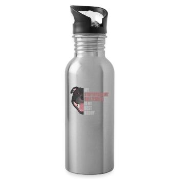 Staffordshire Bullterrier Hundehaare Glitzer - Trinkflasche mit integriertem Trinkhalm - Lightsilver - Rechts