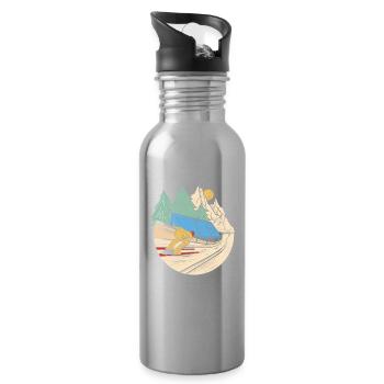 Ski jumpers on the ski jump, Zieeeehhhh - Water bottle with straw - silver - Right
