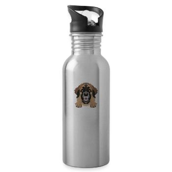 Smiling Leonberger - Water bottle with straw - silver - Right