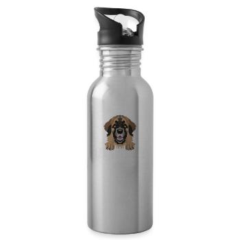 Smiling Leonberger - Water bottle with straw - silver - Right