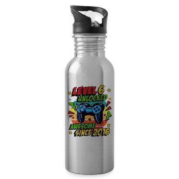 Level 6 Freigeschaltet 2016 Game 6. Geburtstag - Trinkflasche mit integriertem Trinkhalm - Lightsilver - Rechts