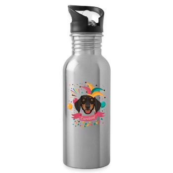 Dackel Karneval Fasching - Trinkflasche mit integriertem Trinkhalm - Lightsilver - Rechts