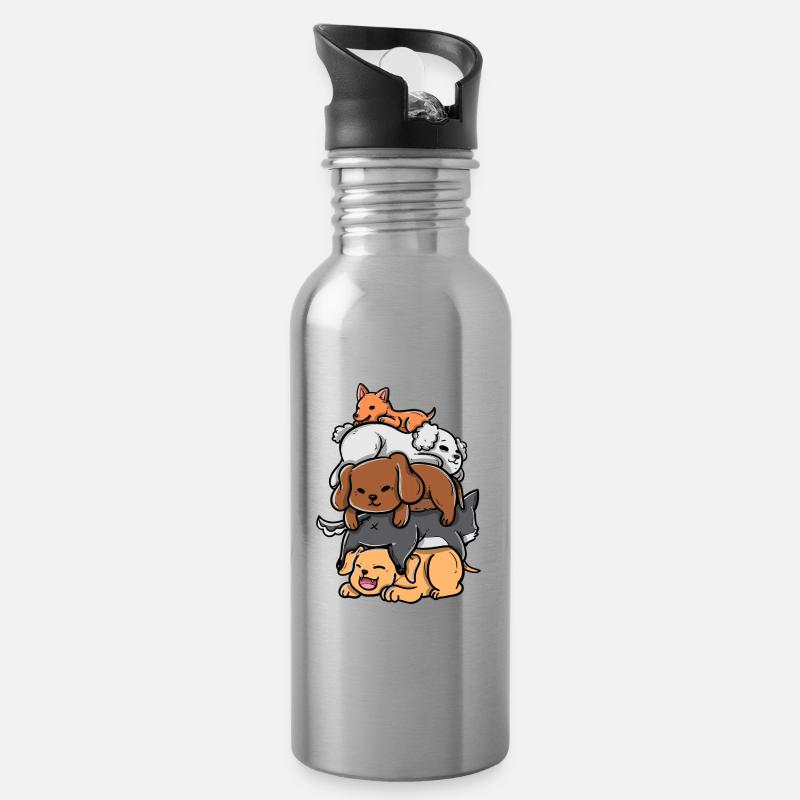 Sleeping Dogs Stack Anime Kawaii Puppy - Gourde avec paille intégrée - argent clair