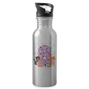 8th Birthday Girl Cats Outfit 8 Year Old - Water bottle with straw - silver - Right