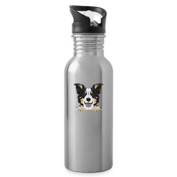 Border Collie souriant - Gourde avec paille intégrée - argent clair - Droite