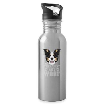 Mein Therapeut macht Wuff, Border Collie - Trinkflasche mit integriertem Trinkhalm - Lightsilver - Rechts