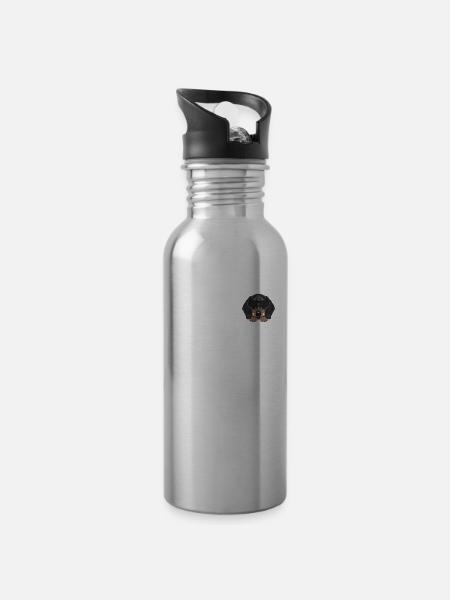 Dackel in der Brusttasche - Trinkflasche mit integriertem Trinkhalm - Lightsilver