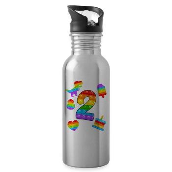 2. Geburtstag Pop 2 Jahr Party Für Jungen pop it - Trinkflasche mit integriertem Trinkhalm - Lightsilver - Rechts