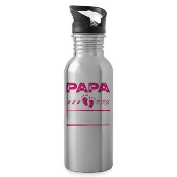 Papa 2023 Loading Dad To Be Baby Girl Father's Day - Water bottle with straw - silver - Right