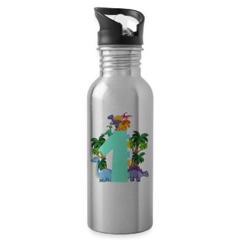 Dinosaurier 1 Jahre Alt 1. Geburtstag Party - Trinkflasche mit integriertem Trinkhalm - Lightsilver - Rechts