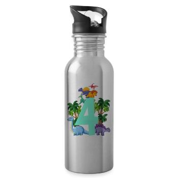 Dinosaurier 4 Jahre Alt 4. Geburtstag Party - Trinkflasche mit integriertem Trinkhalm - Lightsilver - Rechts