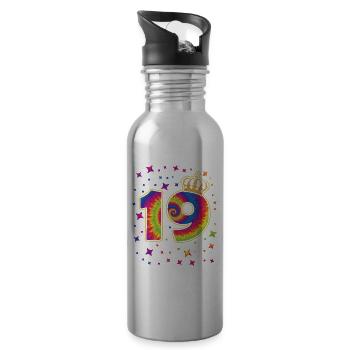 Tie-dye 19. Geburtstagsfeier 19 Jahre Alter - Trinkflasche mit integriertem Trinkhalm - Lightsilver - Rechts