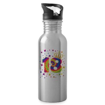 Tie-dye 18th birthday party 18 years old - Water bottle with straw - silver - Right