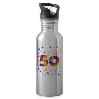 Tie-dye 50. Geburtstagsfeier 50 Jahre Alter - Trinkflasche mit integriertem Trinkhalm - Lightsilver - Rechts