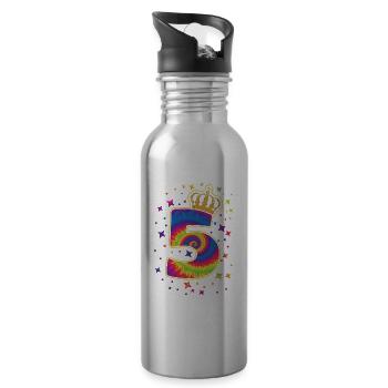Tie-dye 5. Geburtstagsfeier 5 Jahre Alter - Trinkflasche mit integriertem Trinkhalm - Lightsilver - Rechts