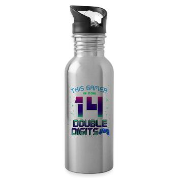 This Gamer Is Now 14 Double Digit 14. - Water bottle with straw - silver - Right