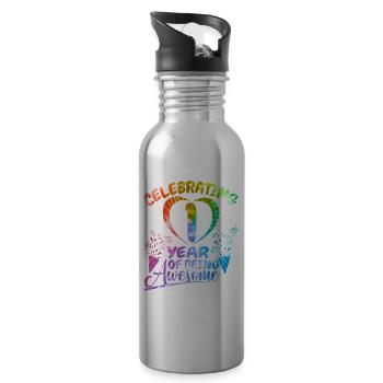 We celebrate 1 year as a fantastic - Water bottle with straw - silver - Right