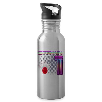 Striking Into 1 Bowling Bowler 1st Birthday - Water bottle with straw - silver - Right