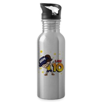 Boom I'm 10 | Birthday Girl | 10th Birthday Party - Water bottle with straw - silver - Right