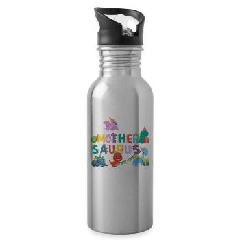 Mother Saurus | Rawr Dinosaur Tshirt | Family - Water bottle with straw - silver - Right