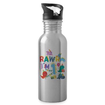 Rawr Ich Bin 1 | Rawr Dinosaurier | 1. Geburtstag - Trinkflasche mit integriertem Trinkhalm - Lightsilver - Rechts