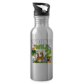 Junge Wilde Und 2 | Safari-tier-themen-geburtstag - Trinkflasche mit integriertem Trinkhalm - Lightsilver - Rechts