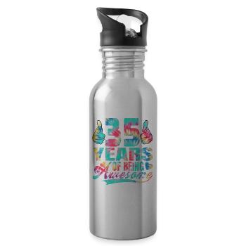 35th birthday or anniversary 35 years of being - Water bottle with straw - silver - Right