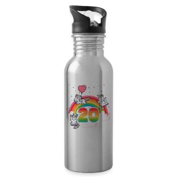 20th Birthday Rainbow Unicorn Theme - Water bottle with straw - silver - Right