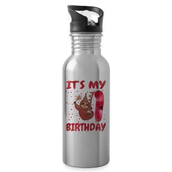 1st Birthday Cute Sloth Party Hut Themed Birthday - Trinkflasche mit integriertem Trinkhalm - Lightsilver - Rechts