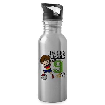 Fußballjunge It's My 9. Geburtstag Deutsche Flagge - Trinkflasche mit integriertem Trinkhalm - Lightsilver - Rechts