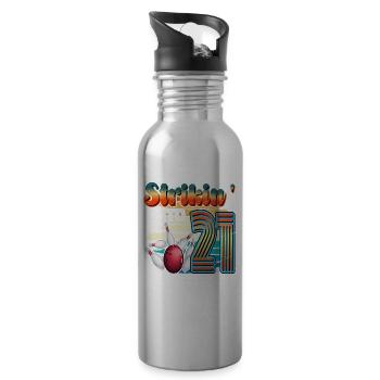 Strikin' Into 21 Bowling Bowler 21. Geburtstag - Trinkflasche mit integriertem Trinkhalm - Lightsilver - Rechts