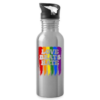 LGBTQIA + Rainbow Pride Flag Love Beats Hate - Gourde avec paille intégrée - argent clair - Droite