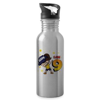 Boom I'm 9 | Birthday Girl | 1st Birthday Party - Trinkflasche mit integriertem Trinkhalm - Lightsilver - Rechts