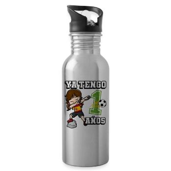 Football Girl It's My 1 Birthday Spanish - Water bottle with straw - silver - Right