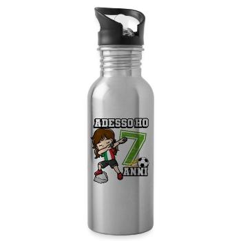 Football Girl It's My 7 Birthday Italian - Water bottle with straw - silver - Right