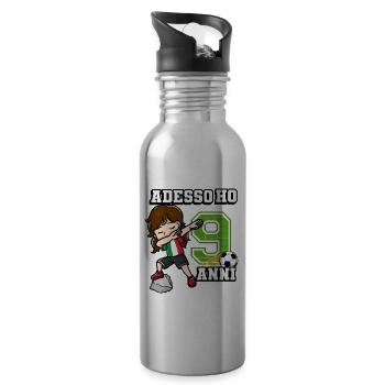 Football Girl It's My 9 Birthday Italian - Water bottle with straw - silver - Right
