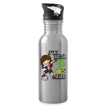 Soccer Girl C’est mon 2e anniversaire Français - Gourde avec paille intégrée - argent clair - Droite