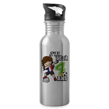 Football girl It's my 4th birthday - Water bottle with straw - silver - Right