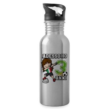 Football Girl It's My 3 Birthday Italian - Water bottle with straw - silver - Right