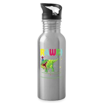 Dinosaurier 5 Jahre Alt 5. Geburtstag Party - Trinkflasche mit integriertem Trinkhalm - Lightsilver - Rechts