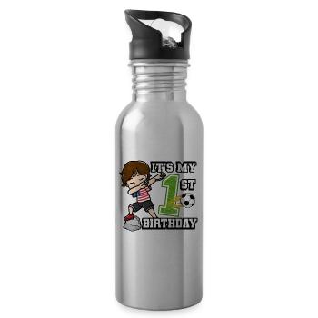 Soccer Boy It's My 1st Birthday Amerikanische - Trinkflasche mit integriertem Trinkhalm - Lightsilver - Rechts