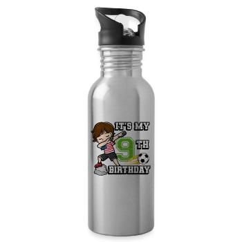 Footballer Boy I'm already 9th birthday - Water bottle with straw - silver - Right