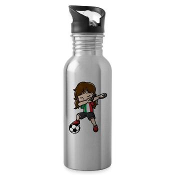 Dabbing Girl Football Player Italian Flag - Water bottle with straw - silver - Right