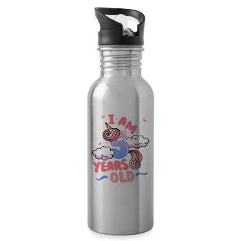 I am 5 years old | Unicorn theme | 5. - Water bottle with straw - silver - Right