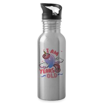 Ich Bin 9 Jahre Alt | Einhorn-thema | 9. - Trinkflasche mit integriertem Trinkhalm - Lightsilver - Rechts