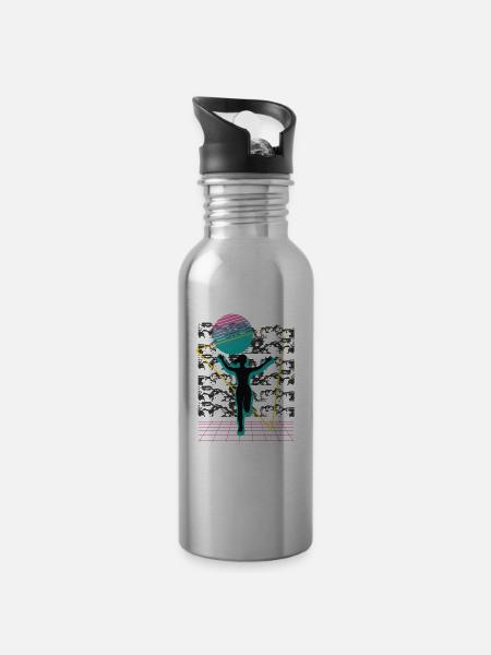 Vaporwave Synthwave Marathon, Trailrunning - Trinkflasche mit integriertem Trinkhalm - Lightsilver