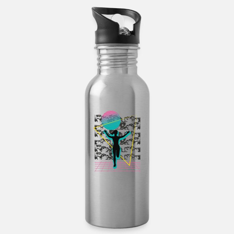 Vaporwave Synthwave Marathon, Trailrunning - Trinkflasche mit integriertem Trinkhalm - Lightsilver
