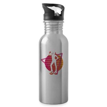 Vaporwave Synthwave Jump Shoes Fitness - Water bottle with straw - silver - Right