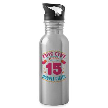 This Girl Is Now 15 | Cupcake Themed - Water bottle with straw - silver - Right